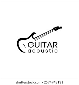 guitar simple elegant. acoustic guitar music logo elegant outline line with writing text