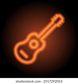 Guitar simple icon. Flat design. Orange neon on black background.ai