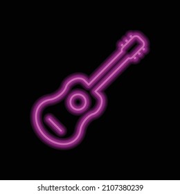 Guitar simple icon. Flat desing. Purple neon on black background.ai