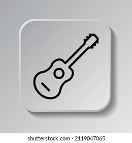 Guitar simple icon. Flat desing. Black icon on square button with shadow. Grey background.ai