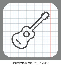 Guitar simple icon. Flat desing. On graph paper. Grey background.ai