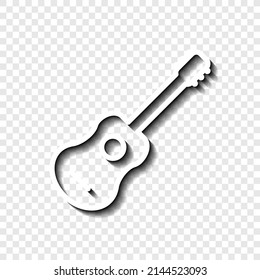 Guitar simple icon. Flat desing. White with shadow on transparent grid.ai