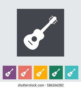 Guitar. Single flat icon on the button. Vector illustration.