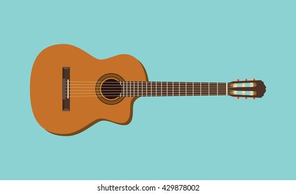 guitar single isolated object with flat blue background vector graphic illustration