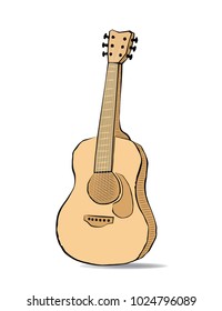 Guitar sketch drawing. Instrument and music in doodle style. Acoustic folk song design for concert.