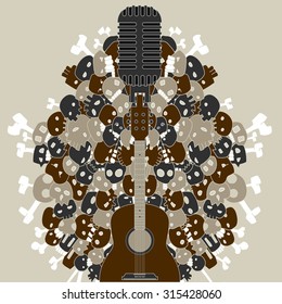 guitar with skulls and bones vector illustration