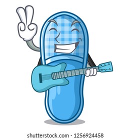 With guitar slippers on wooden floor home character