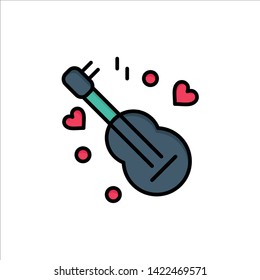 Guitar, Song, Music, Love  Flat Color Icon. Vector icon banner Template
