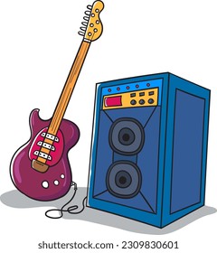 Guitar and sound system hand drawn cartoon icon illustration music equipment icon concept