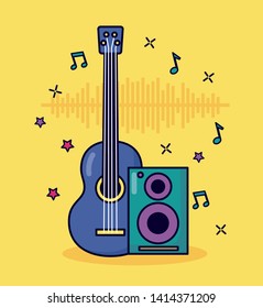 Guitar And Speaker Music Colorful Background Vector Illustration