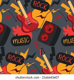 Guitar With Speaker, Rock Music Pattern, Vector, Illustration