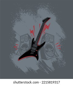 Guitar with speakers on a grunge background.