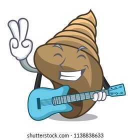 With guitar spiral shell mascot cartoon