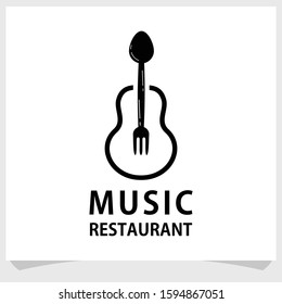guitar and spoon logo design concept, restaurant music logo design inspiration