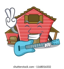 With guitar spring day with a red barn cartoon