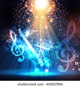 guitar, stage, light, spotlight, illustration