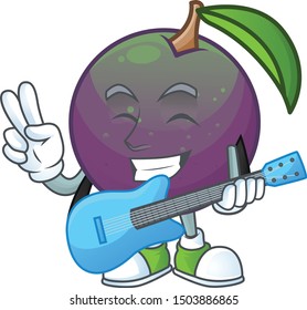 With guitar star apple fruit shape character mascot.