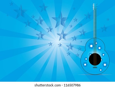 guitar with star music on background vector