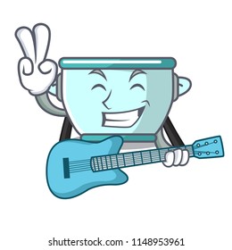 With guitar steel pot mascot cartoon