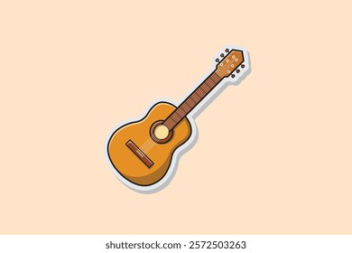 guitar sticker vector made in brown filled outline style