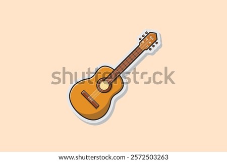 guitar sticker vector made in brown filled outline style