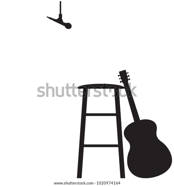 Guitar Stool Microphone Silhouette Isolated On Stock Vector