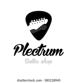 Guitar store logo. Guitar headstock isolated plectrum shape