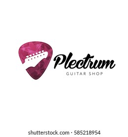 Guitar store logo. Guitar headstock isolated plectrum shape