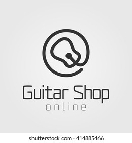 Guitar store vector logo, emblem, label, sign. Template design element for business related to music festival, guitar band, studio