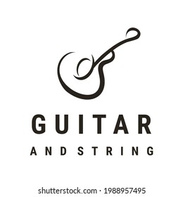 Guitar and string logo vector for music audio production, recording, band. melody song musician play entertainment