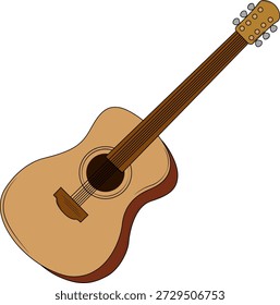 Guitar is a stringed musical instrument. For performing melodies, accompaniment and solo pieces. Body with resonator, neck with frets and strings.