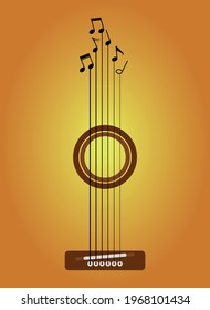 Guitar strings with notes on a brown gradient background. Atmospheric vector illustration.	