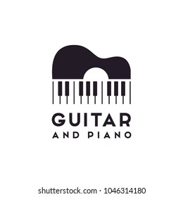Guitar Strings with Piano Key Music Instrument logo design 