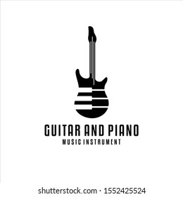 Guitar Strings and Piano Key Music Instrument logo design 
