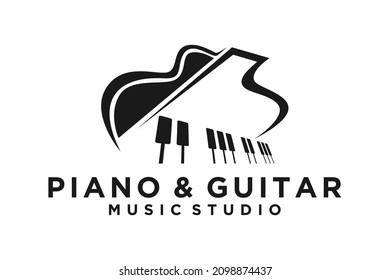 Guitar Strings and Piano Key Music Instrument logo design