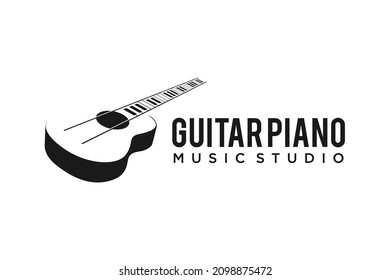 Guitar Strings and Piano Key Music Instrument logo design
