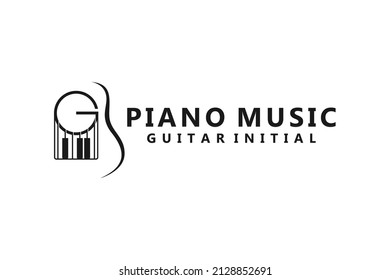 Guitar Strings and Piano Key Music Instrument logo design