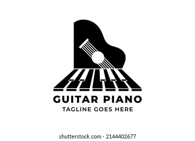 Guitar Strings with Piano Key Music Instrument Logo Design Vector