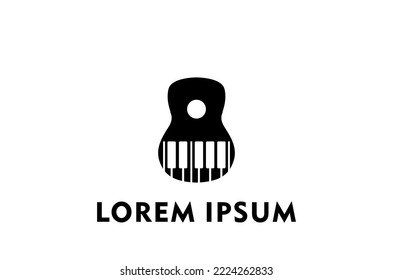 Guitar Strings with Piano Key Music Instrument logo design