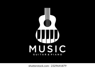 Guitar Strings and Piano Key Music Instrument logo design