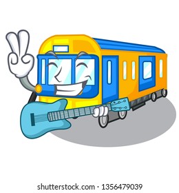 With guitar subway train isolated in the cartoon
