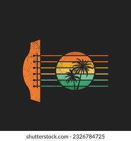 Diseño de guitarra y puesta de sol para camisetas, pegatinas y más