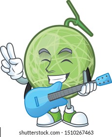 With guitar sweet melon fruit character mascot shape.