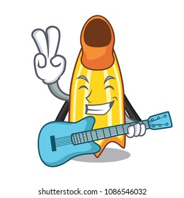 With guitar swim fin mascot cartoon