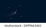 A guitar symbol filled with dots flies through the stars leaving a trail behind. Four small symbols around. Empty space for text on the right. Vector illustration on dark blue background with stars