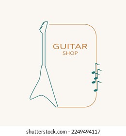 Guitar symbol with frame in thin line style. Element for design.