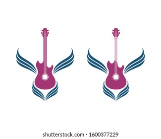 Guitar symbols with wings. Abstract musical instruments icon design.