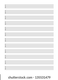 Guitar TAB Staff Isolated on white Background. Vector EPS10.