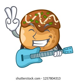 With guitar takoyaki balls diisolasi on a mascot