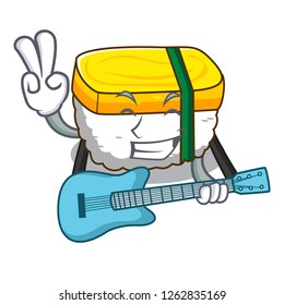 With guitar tamago sushi in a shape cartoon